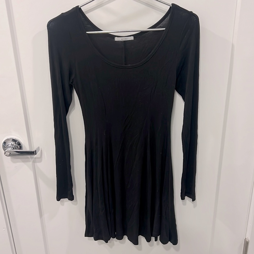 Cozy Small Black T-Shirt Dress | Long Sleeve | Transitional Style | Comfy BASIC